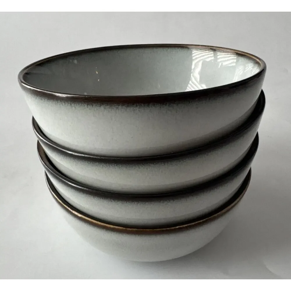 Set of 4 IKEA Gladelig Bowls Salad Cereal MCM Speckled Brown Trim